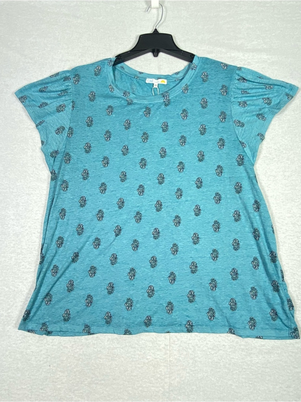 C&C California Floral Top Women's 3X Teal Short Flutter Sleeves Flowy Casual NWT
